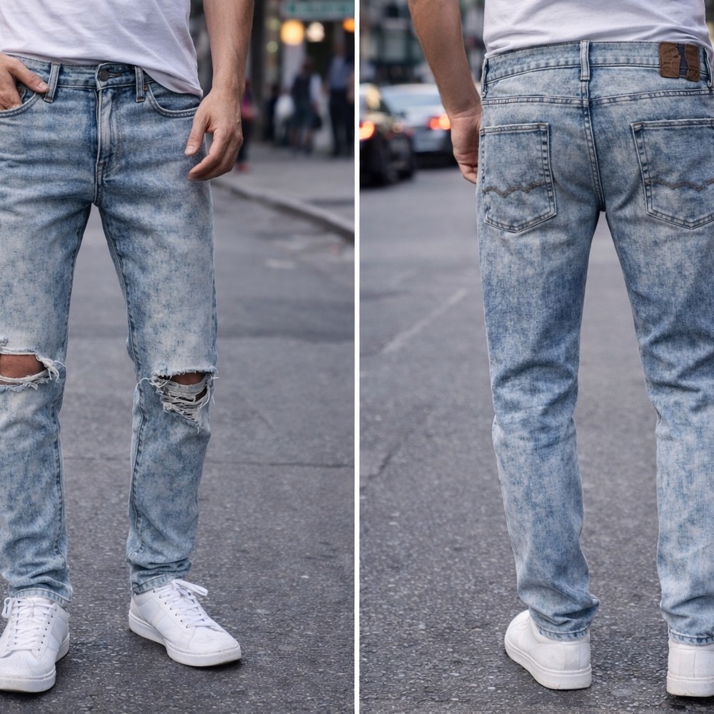 American Eagle Outfitters Light Blue Acid-Wash Slim Taper Jeans 34/30